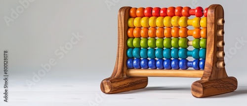 A close shot of colorful abacus kept on studio white backdrop with a big space for text or product advertisement background, Generative AI. photo