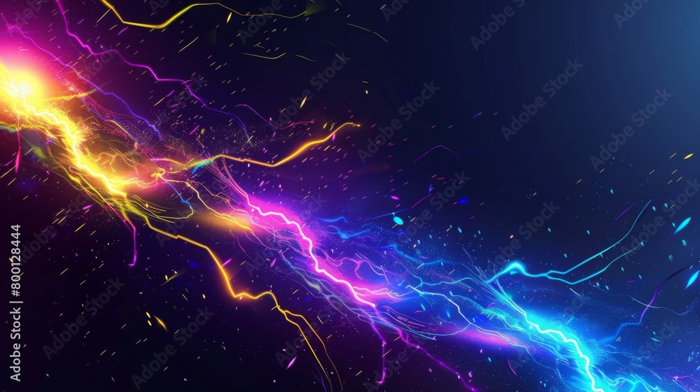 Electric Neon Lightning Strikes Against a Dark Cosmic Background