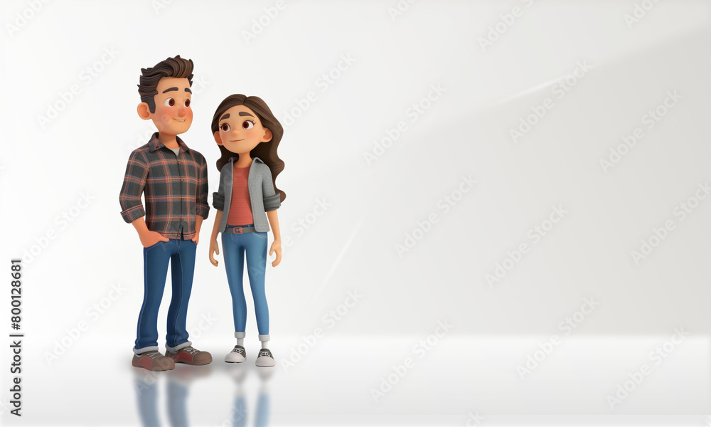 Obraz premium 3d cartoon Couple talking,copy space background 