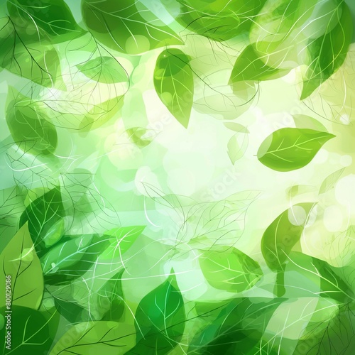 Green leaves blur abstract watercolor background illustration