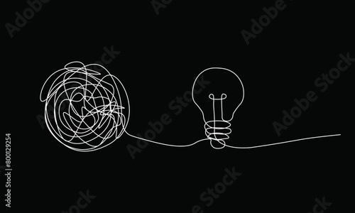 Creative Concept of Complicated line Turn to A Glowing Light Bulb. 