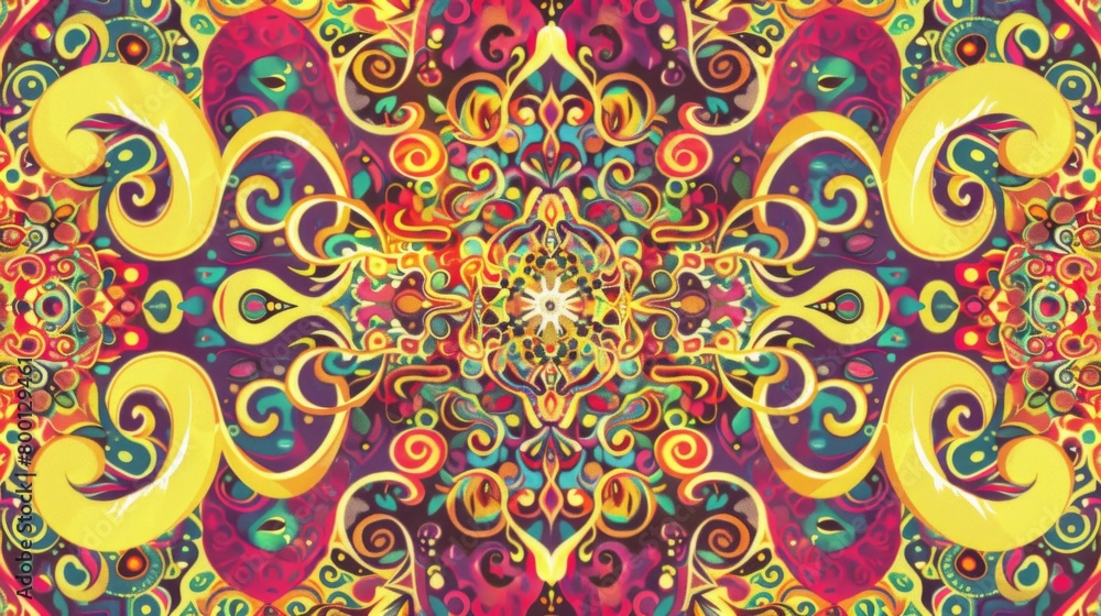 Vibrant Psychedelic Kaleidoscope Pattern with Retro Appeal