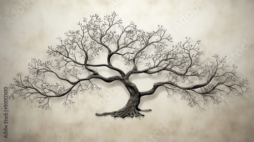 Artistic representation of a tree outline in a free form style on a textured grey background perfect for environmental themes