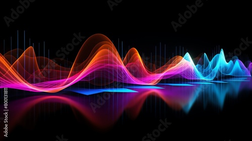Creative representation of sound waves in multiple colors against a black backdrop suitable for music and technology themes