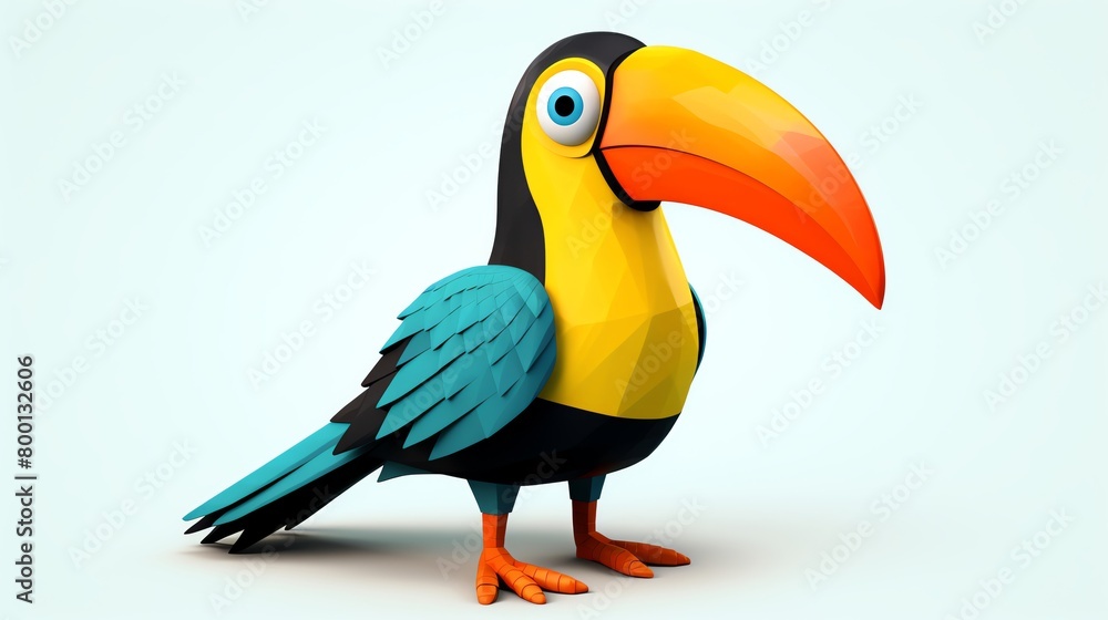 Obraz premium Whimsical 3D illustration of a cartoon toucan with oversized features perfect for childrens books games or themed party decorations