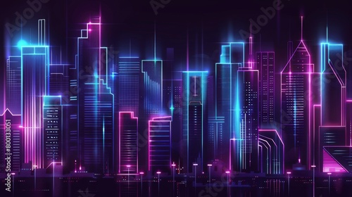 Neon Lights on Futuristic City Skyline at Night Illustration © Oksana Smyshliaeva