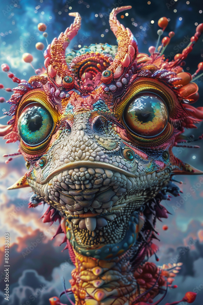 Fototapeta premium A multieyed alien creature gazing out at the stars with a sense of wonder despite its grotesque appearance