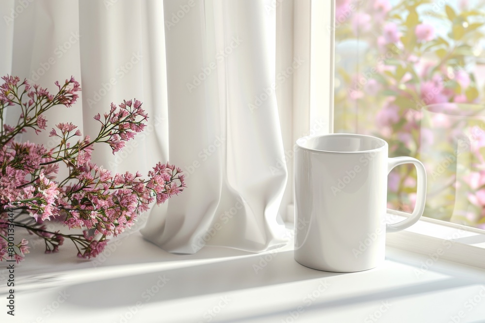 White Blank Mug Mockup in Photographic Scene created with Generative AI White Blank Mug Mockup in Photographic Scene created with Generative AI