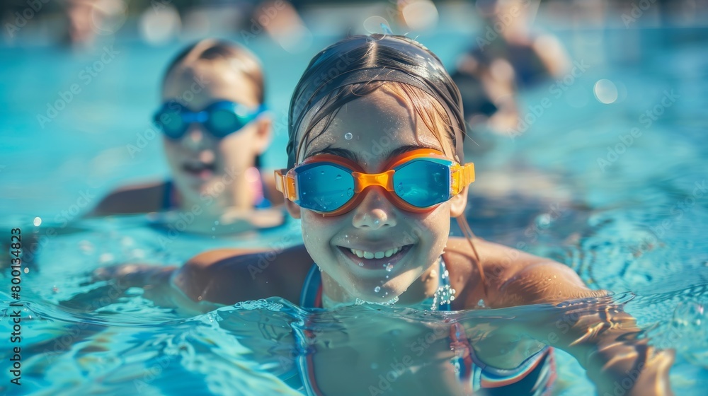 Naklejka premium Portrait of smiling childern having fun in swimming pool