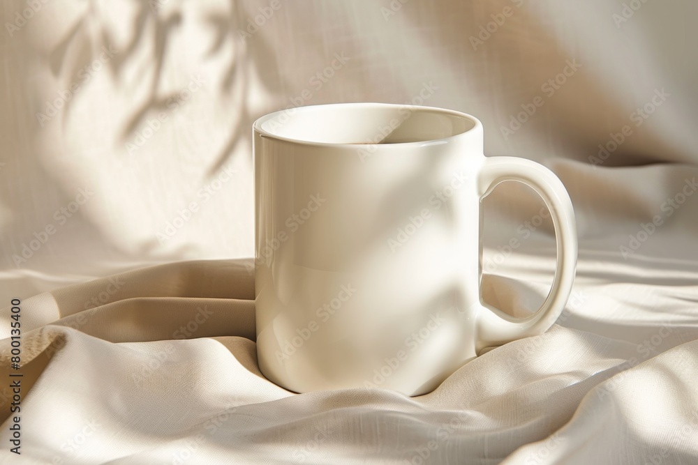 White Blank Mug Mockup in Photographic Scene created with Generative AI