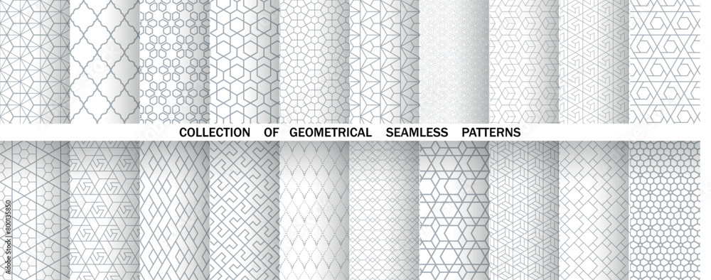Naklejka premium Geometric set of seamless gray and white patterns. Simple vector graphics