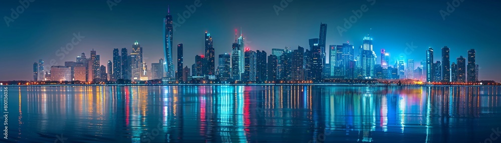 Naklejka premium City skyline at night panoramic