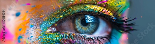 Close-up multicolor paint splash transforming into a vibrant eye