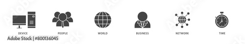 Internet of things icons set collection illustration of device, people, world, business, network and time icon live stroke and easy to edit 