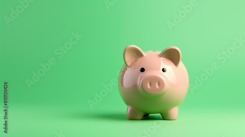 Pink pig piggy bank, isolated on a green background 