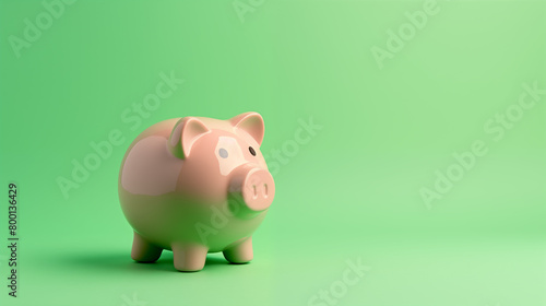 Pink pig piggy bank, isolated on a green background 