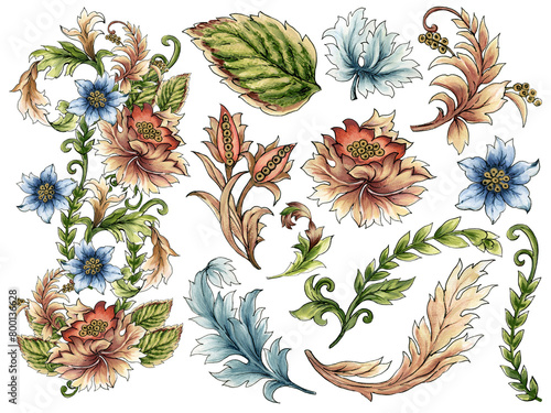 Digital Baroque Jacobean elements  motif design illustration artwork photo