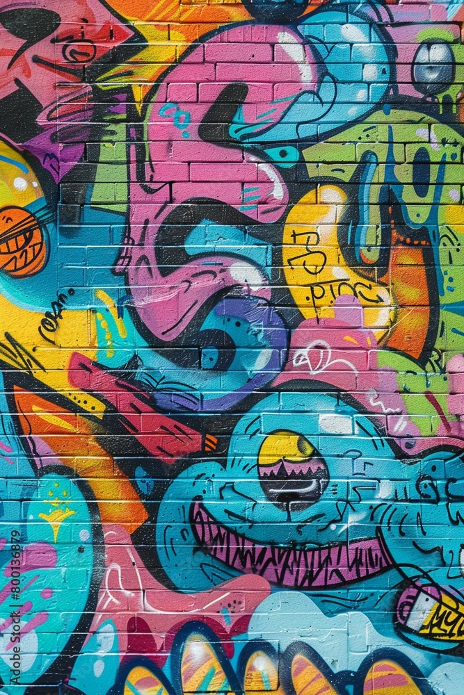 Fototapeta Urban graffiti art wall colorful street style