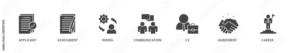 Job interview icons set collection illustration of applicant, assessment, hiring, communication, cv, agreement and career icon live stroke and easy to edit Job interview icons set collection illustration of applicant, assessment, hiring, communication, cv, agreement and career icon live stroke and easy to edit