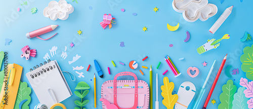 Back to school background with stationery and school supplies. Vector illustration.