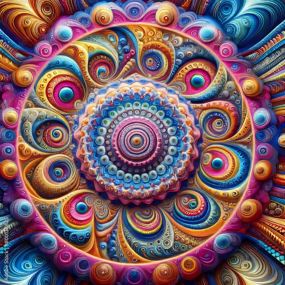 A psychedelic art background of mind bending patterns and vibran