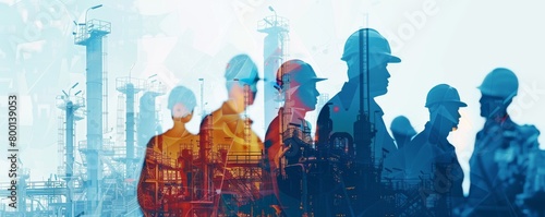 Diverse workforce in the oil and gas industry overlaid with industrial plant imagery