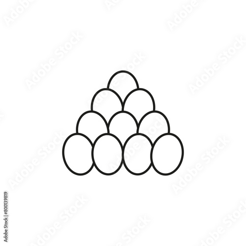 A bunch stack pile of whole white chicken eggs. Isolated outline vector on empty background.