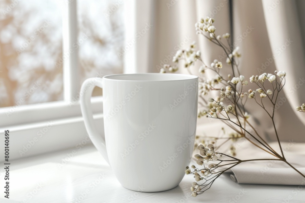 White Blank Mug Mockup in Photographic Scene created with Generative AI White Blank Mug Mockup in Photographic Scene created with Generative AI
