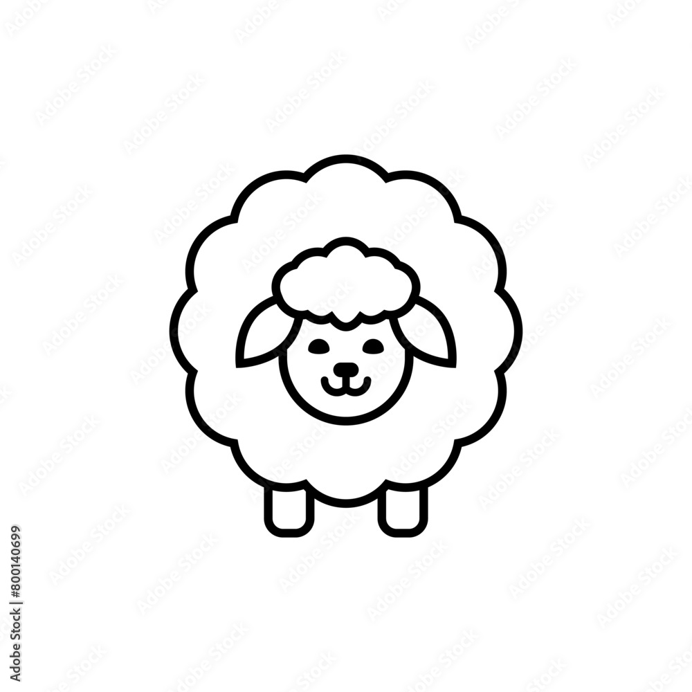 Fluffy sheep icon. Line and outline style. Vector drawing on a white background. Fluffy sheep icon. Line and outline style. Vector drawing on a white background.