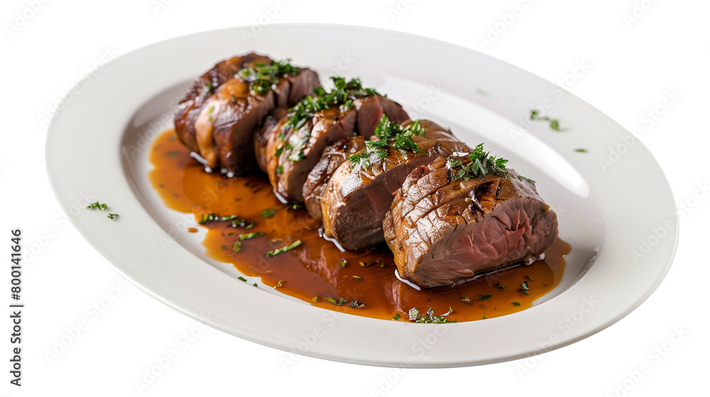 Beef Rouladen on plate isolated on white background