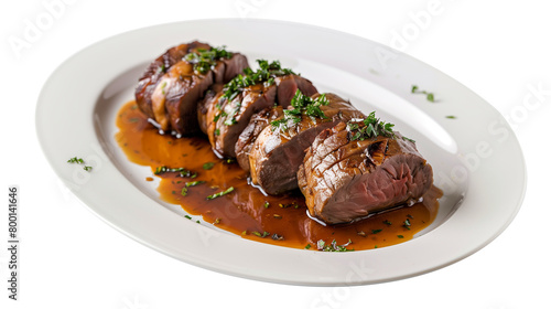 Beef Rouladen on plate isolated on white background