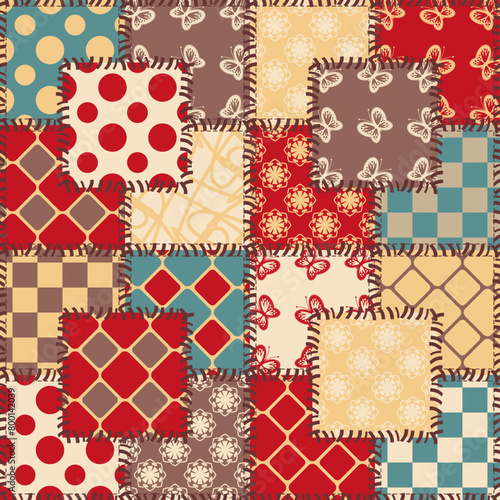 patchwork background with different patterns print for textile, paper, objects, seamless artistic decor handmade illustration vector 	