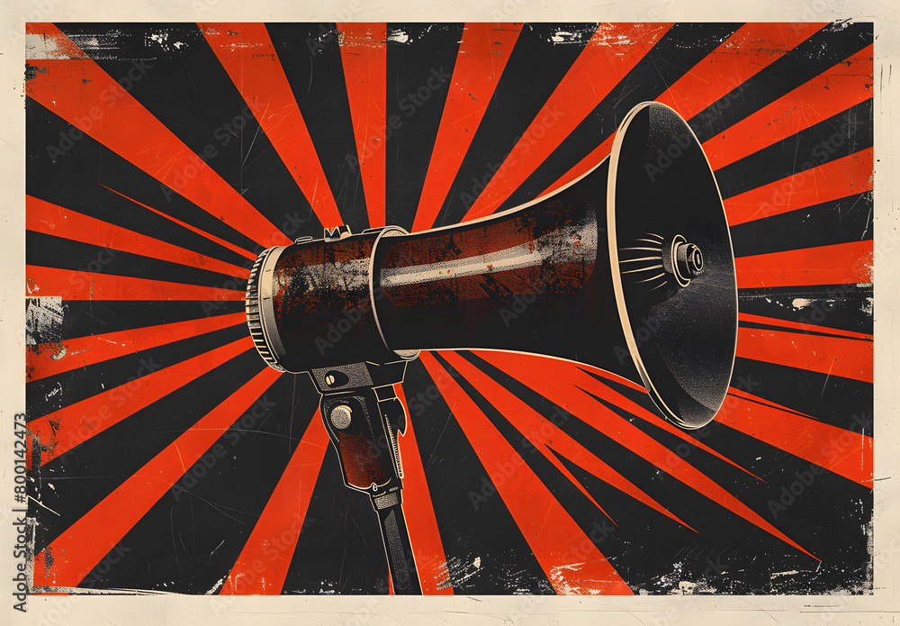 Megaphone or loudspeaker on vintage background