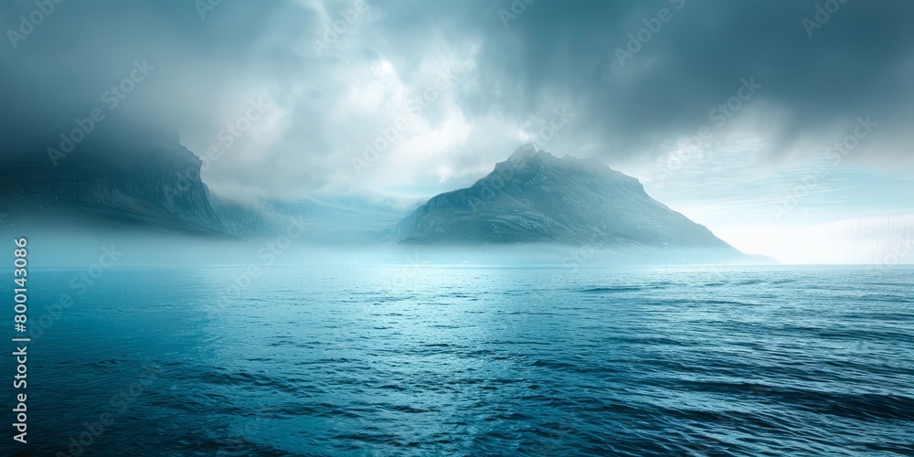 Sea, sky and mountain in the misty cloud blue landscape