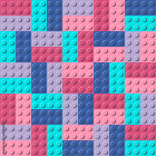 Seamless pattern with plastic construction blocks different colours toy art background print design decor	
