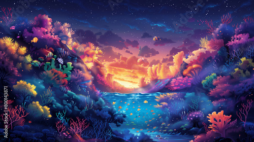 Colorful underwater world illustration