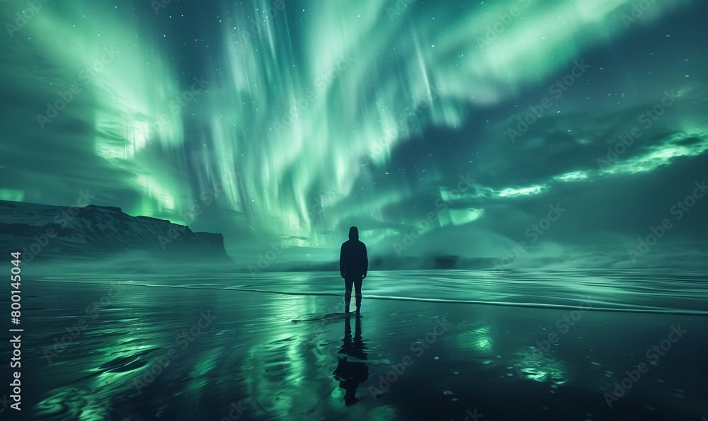 Surfer and the northern light