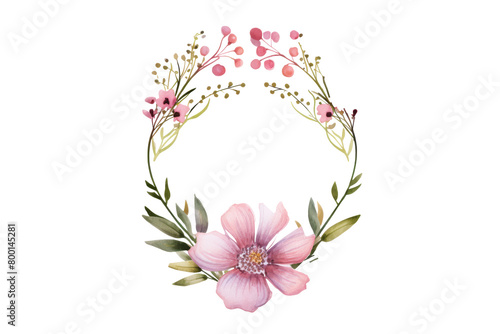 Floral Watercolor Wreath with Pink Blossoms isolated
