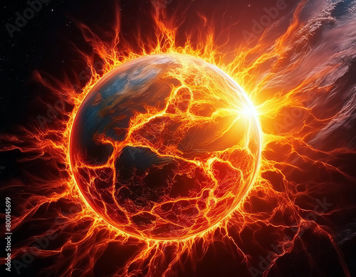 The Earth is being scorched by the sun. Global warming  Climate change. 