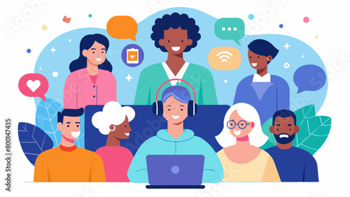 A teletherapy group session brings together individuals with various neurodivergent traits creating a sense of community and understanding.. Vector illustration