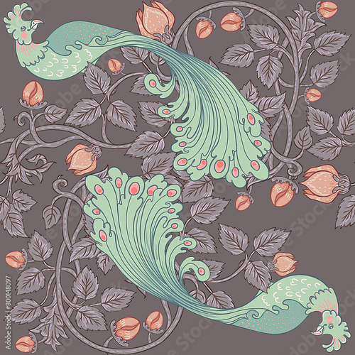 William and Morris seamless floral pattern design, textile pattern design, peacock pattern