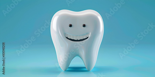 Tooth model on blue background representing dental hygiene and preventing plaque and gum dise. photo