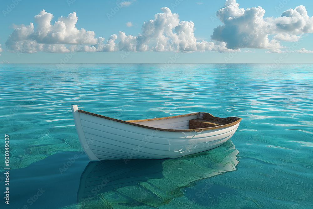 Naklejka premium Single boat at the ocean, 3d illustration