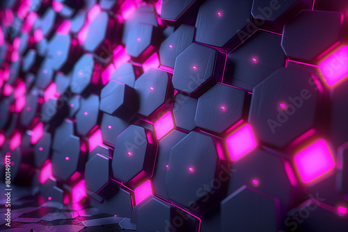 Abstract background hexagon pattern with glowing lights, top view, pattern, 3d, illustration