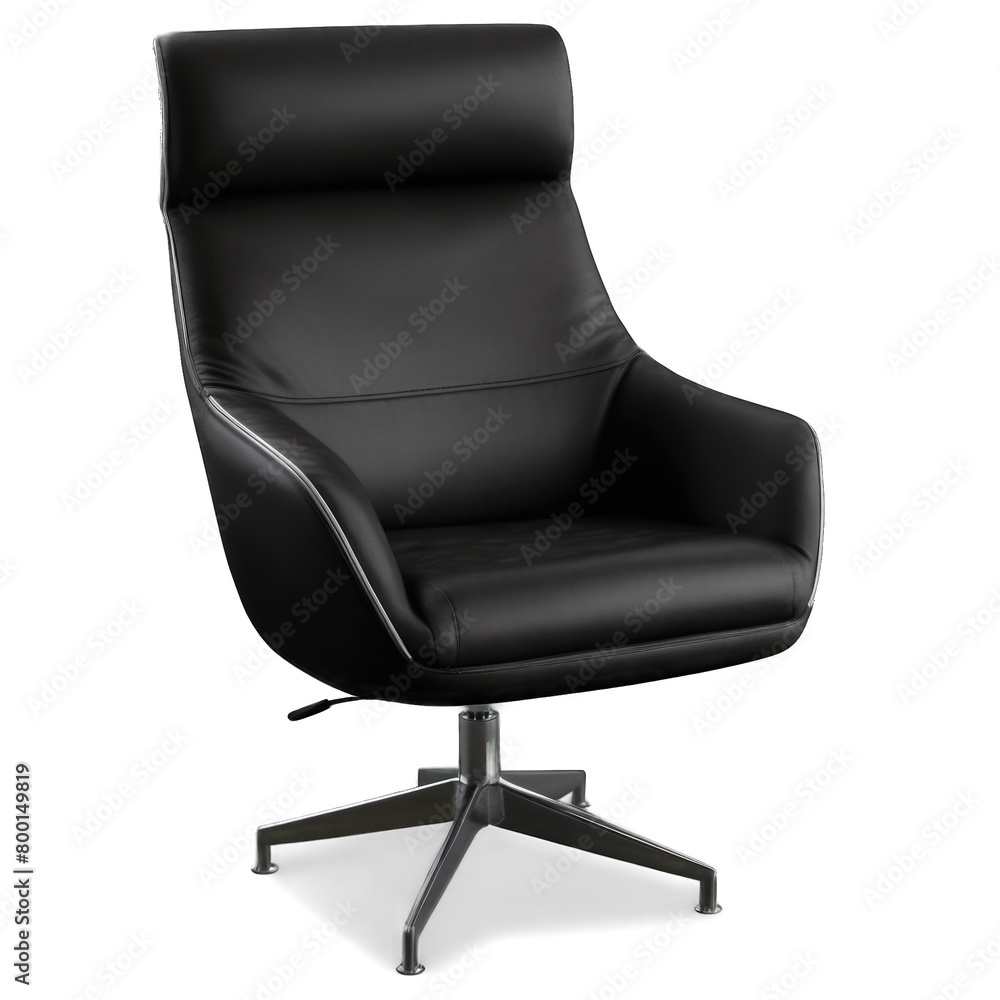 Naklejka premium Black leather chair isolated on transparent background.