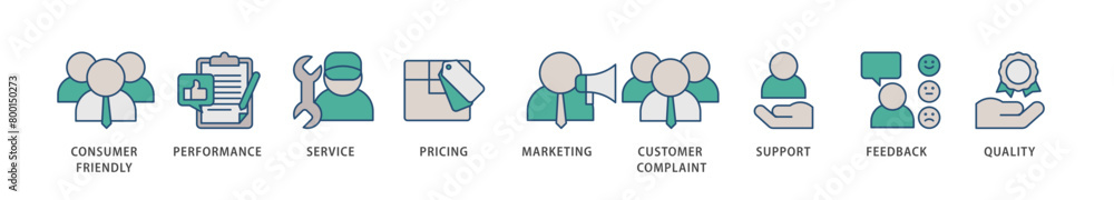 Customer satisfaction icons set collection illustration of consumer friendly, performance, service, pricing, marketing, customer complaint icon live stroke and easy to edit Customer satisfaction icons set collection illustration of consumer friendly, performance, service, pricing, marketing, customer complaint icon live stroke and easy to edit