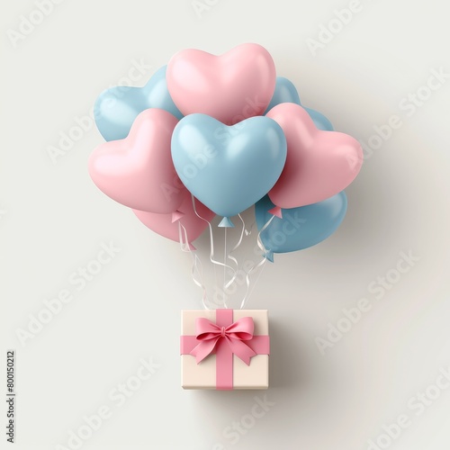 Wallpaper Mural Happy valentines day celebration greeting card pink and blue air balloons in heart shape with wrapped gift box vertical Illustration on white background Torontodigital.ca