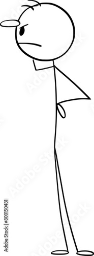 Person searching or looking for something, vector cartoon stick figure or character illustration.