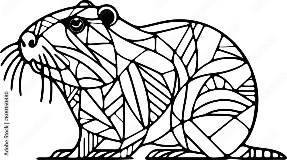 Φωτογραφία Animal mandala castor ou ragondin dessin animé style cartoon pour page ou livre de coloriage pour enfant