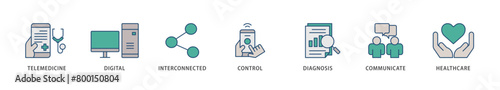 Digital health icons set collection illustration of e health, telemedicine, interconnected, smartwatch, diagnosis, email, and medical app icon live stroke and easy to edit 